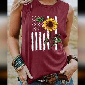 Flag & Sunflower Print Tank Top Xl
